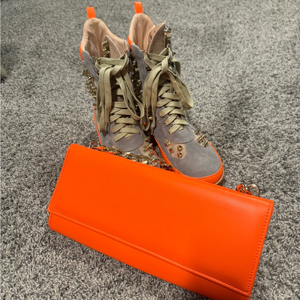 Cape Robbin Orange and Gray Studded Combat Boots - Picture 4 of 10